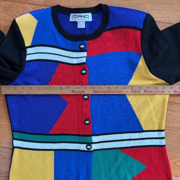 VTG Eric Steven Sweater Womens 14 Geometric Colorblock Button‎ Cardigan USA 90's - Picture 6 of 7